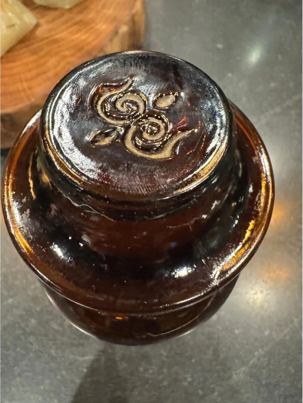 1970s Borden Cremora Amber Glass Apothecary Canister with Lid